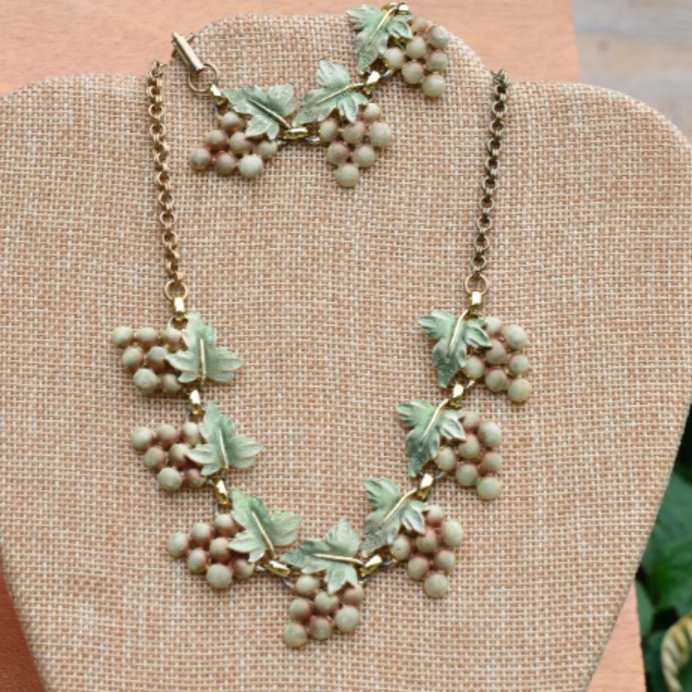 Vintage Grape Enamel Choker Necklace & Bracelet Set